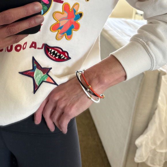 ALEX+ANI Bezel Stone Enamel Cuff in White - Picture 13 of 13